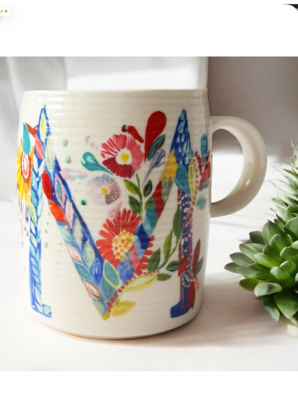 Anthropologie  'M' Monogram Mug / Starla Hoffman Floral design